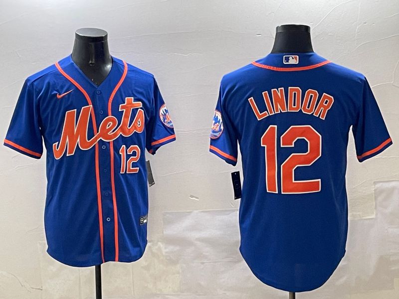 Men New York Mets #12 Lindor Blue Game 2025 Nike MLB Jersey style 7